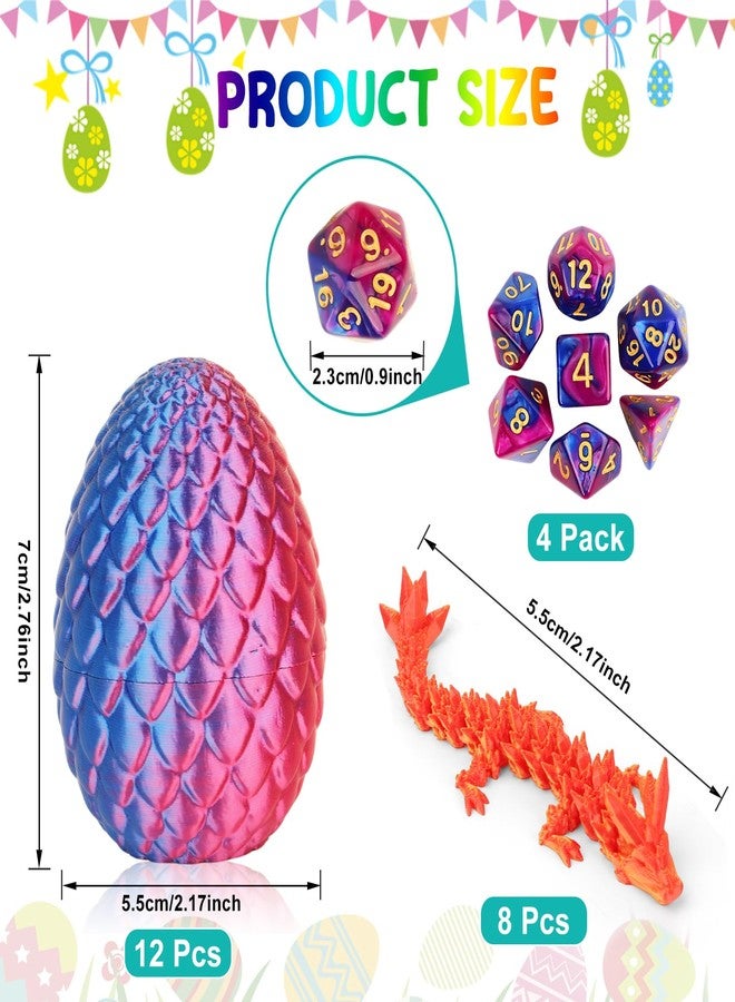 BLSFXROE 12PCS 3D Printed Dragon Egg,8PCS Articulated Dragons+4PCS DND Polyhedral Dice Egg Toy,Easter Basket Stuffers,3D Printed Animals Toy,Easter Gifts for Kids - Image 2