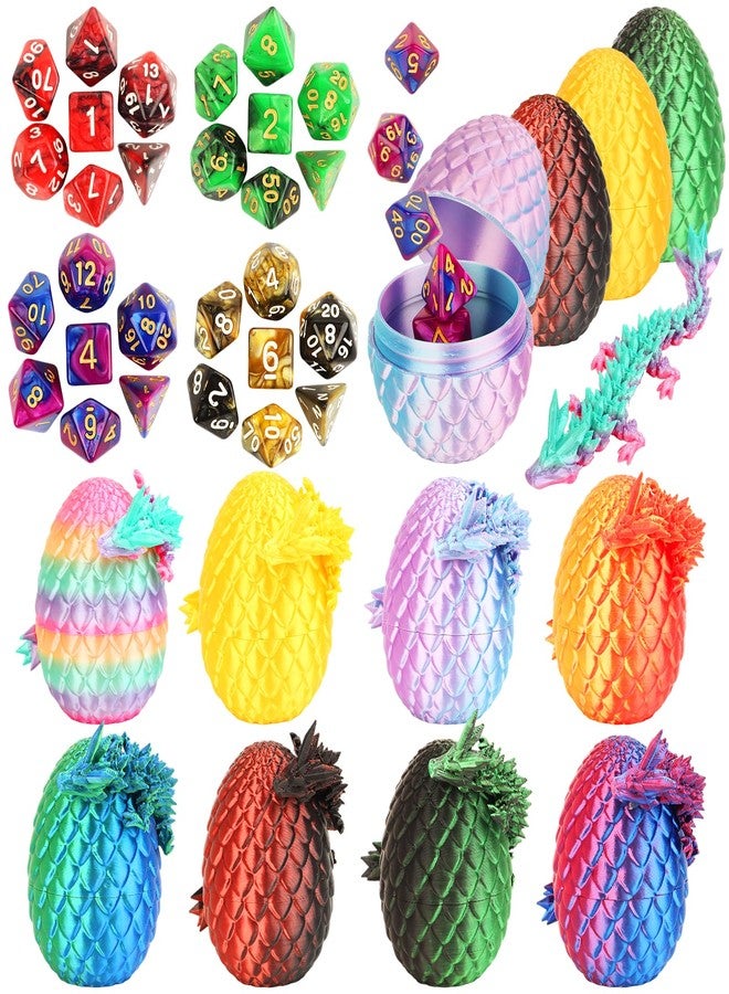 BLSFXROE 12PCS 3D Printed Dragon Egg,8PCS Articulated Dragons+4PCS DND Polyhedral Dice Egg Toy,Easter Basket Stuffers,3D Printed Animals Toy,Easter Gifts for Kids - Image 1
