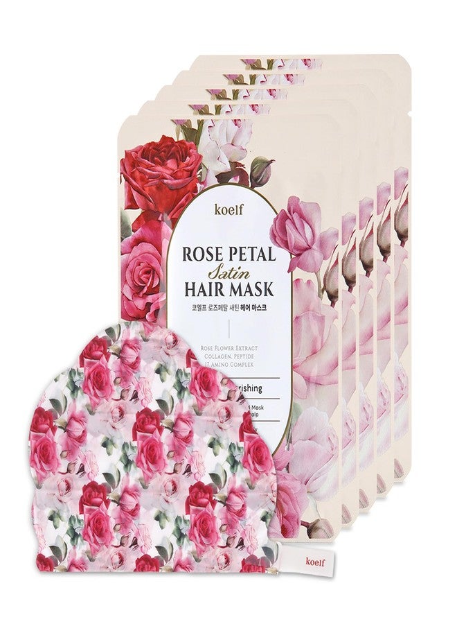 Koelf PETITFEE Rose Petal Satin Hair Mask - Intensive Nourishing & Repairing Cap Mask for Silky, Moisturizing Hair, Strengthens Scalp, Rose Essence Treatment (5ea) - Image 1