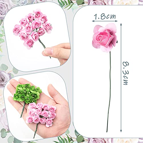 Geosar 132 Pcs Artificial Mini Rose Fake Mixed Color Paper Flower Handmade Small Flowers for Crafts Miniature Flowers Wedding Bouquet Paper Mini Flowers with Stems for DIY Crafts Scrapbooking Embellishment - Image 2