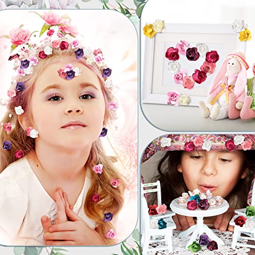 Geosar 132 Pcs Artificial Mini Rose Fake Mixed Color Paper Flower Handmade Small Flowers for Crafts Miniature Flowers Wedding Bouquet Paper Mini Flowers with Stems for DIY Crafts Scrapbooking Embellishment - Image 4