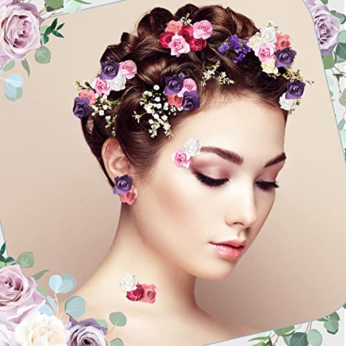 Geosar 132 Pcs Artificial Mini Rose Fake Mixed Color Paper Flower Handmade Small Flowers for Crafts Miniature Flowers Wedding Bouquet Paper Mini Flowers with Stems for DIY Crafts Scrapbooking Embellishment - Image 3