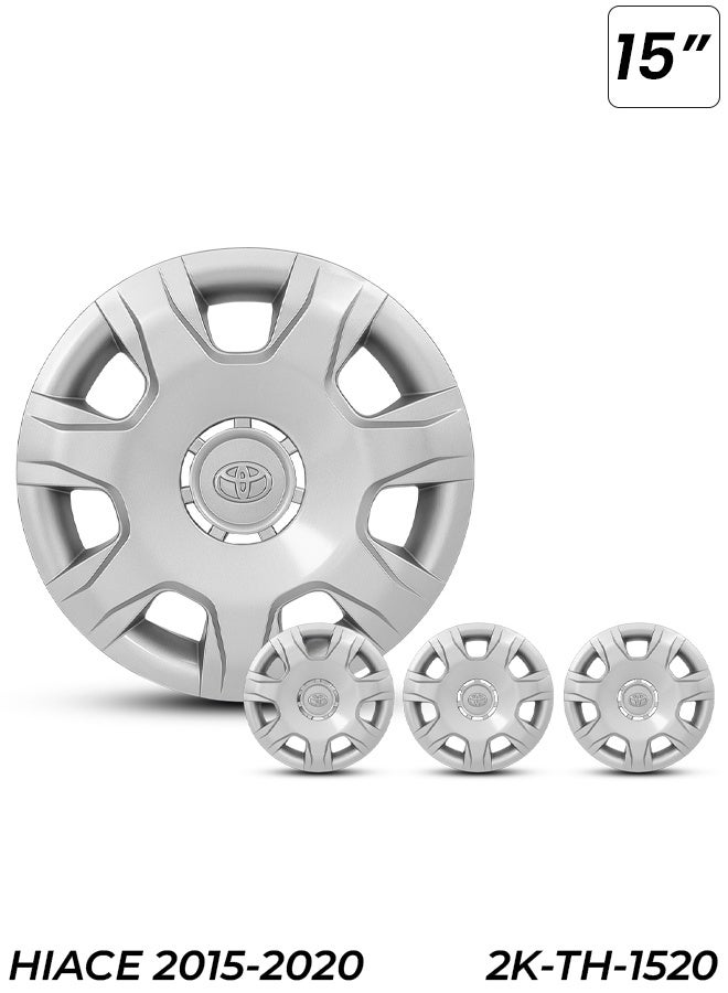 TOYOTA 15 Inch 2K-TH-1520 Silver Wheel Cover Hubcap Set for Toyota Hiace 2015–2020, Durable ABS Fiber Material with Secure Retention Ring, Crack & Fade Resistant | Easy Installation Replacement Rim Cap - Image 1