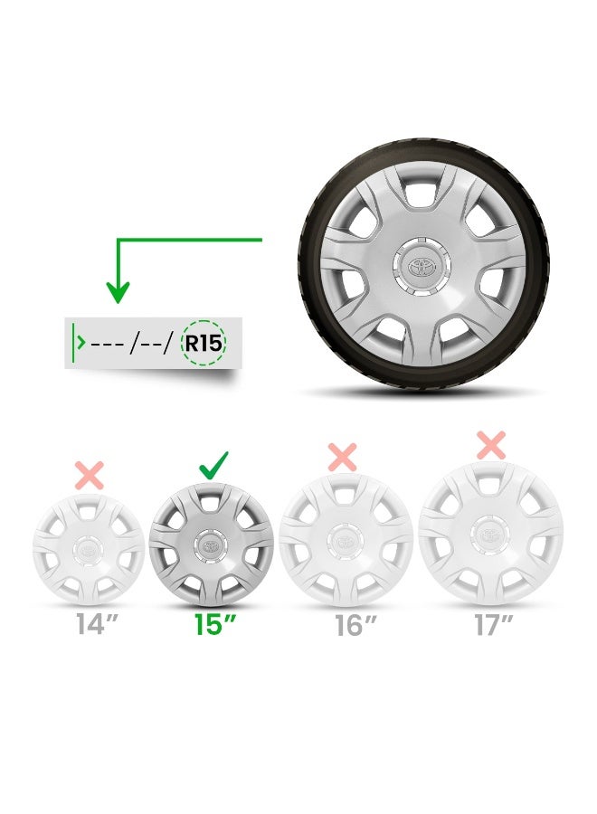 TOYOTA 15 Inch 2K-TH-1520 Silver Wheel Cover Hubcap Set for Toyota Hiace 2015–2020, Durable ABS Fiber Material with Secure Retention Ring, Crack & Fade Resistant | Easy Installation Replacement Rim Cap - Image 5