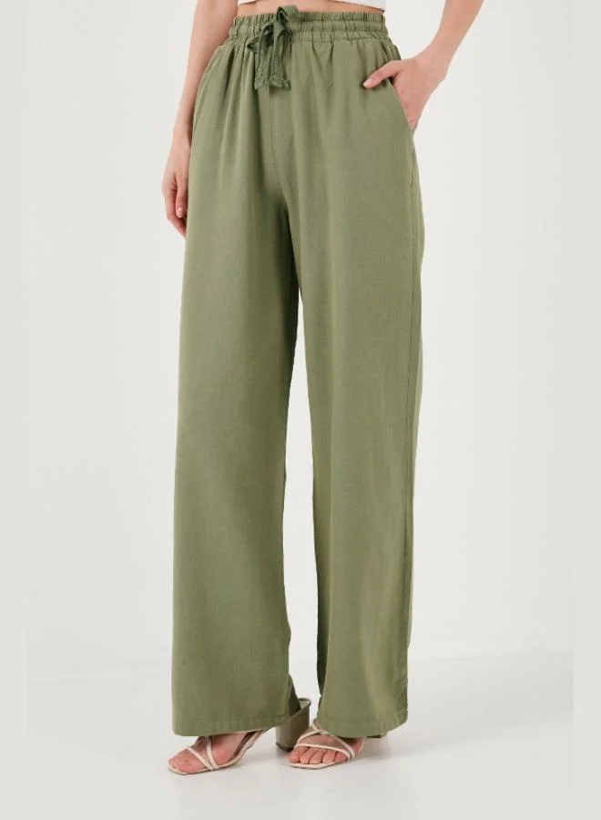 Lela Lela Cotton Relaxed Fit High Waist Wide Leg Pants Women's TROUSERS 668YP5118