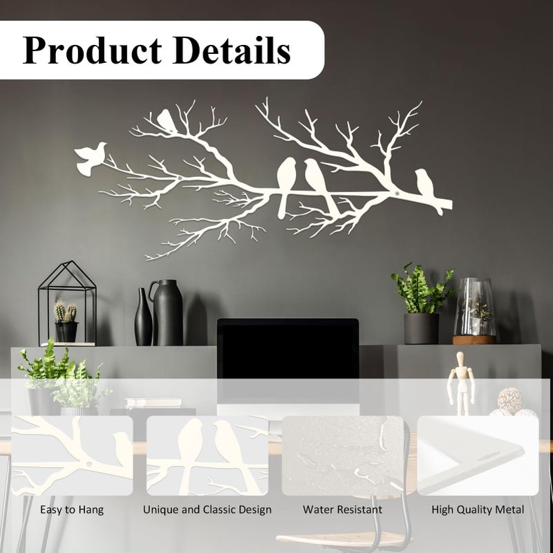 ESTART Metal Birds Wall Art, Metal Vivid Birds on Branch Silhouette Wall Decor White Leaves with Bird Outdoor Hanging Wall Sculpture for Home Living room Bedroom Balcony Garden (White, Small) - Image 5
