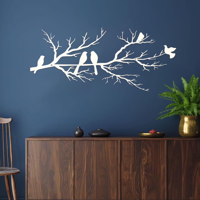 ESTART Metal Birds Wall Art, Metal Vivid Birds on Branch Silhouette Wall Decor White Leaves with Bird Outdoor Hanging Wall Sculpture for Home Living room Bedroom Balcony Garden (White, Small) - Image 1