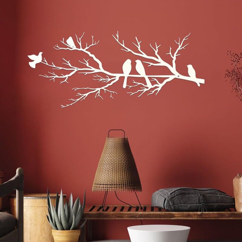 ESTART Metal Birds Wall Art, Metal Vivid Birds on Branch Silhouette Wall Decor White Leaves with Bird Outdoor Hanging Wall Sculpture for Home Living room Bedroom Balcony Garden (White, Small) - Image 3