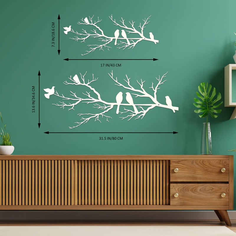 ESTART Metal Birds Wall Art, Metal Vivid Birds on Branch Silhouette Wall Decor White Leaves with Bird Outdoor Hanging Wall Sculpture for Home Living room Bedroom Balcony Garden (White, Small) - Image 4
