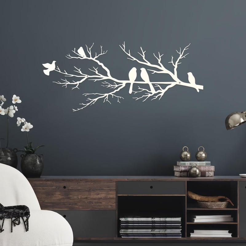 ESTART Metal Birds Wall Art, Metal Vivid Birds on Branch Silhouette Wall Decor White Leaves with Bird Outdoor Hanging Wall Sculpture for Home Living room Bedroom Balcony Garden (White, Small) - Image 2