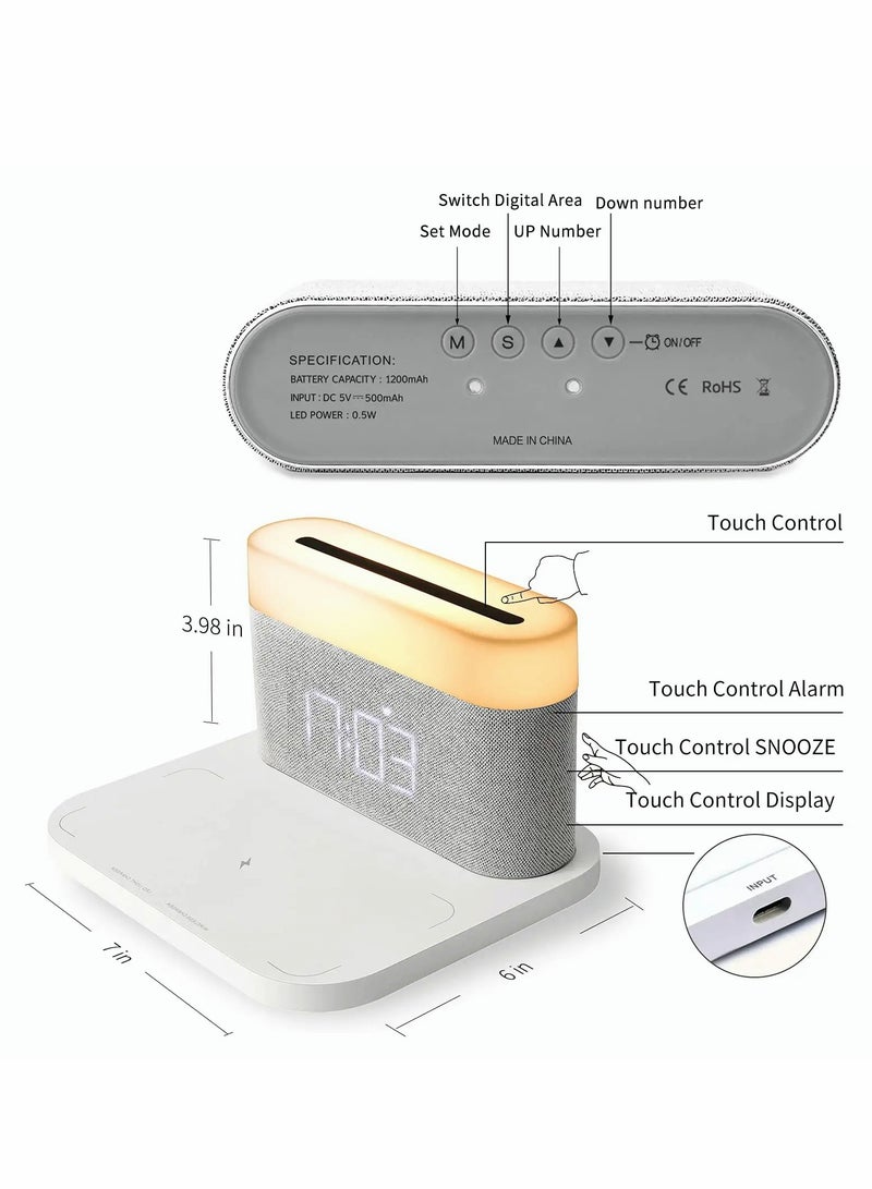 Excefore Digital Alarm Clock with LED Night Light Wireless Charging 15W Max Touch Bedside Lamp with 5-100% Adjustable Brightness 12/24Hr Snooze QI Wireless Charger Bedroom - Image 3
