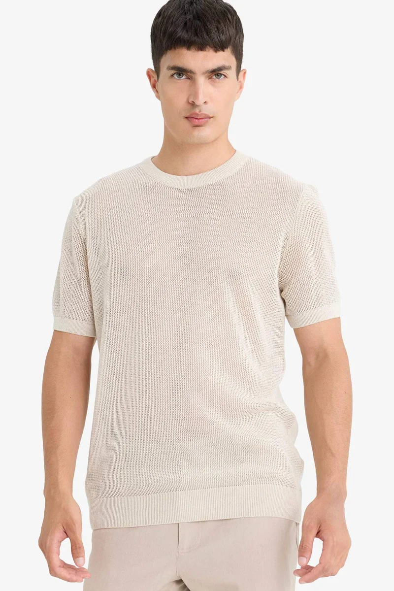 ديفاكتو Standard Fit Crew Neck Knitwear Short Sleeve T-Shirt