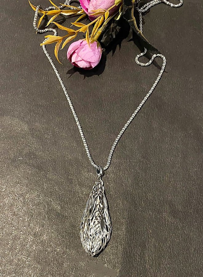 LA BELLEZA Rhodium Plated Big Crystal Drop with Hanging Chains Necklace Neckpiece Chain Pendant Mala for Girls and Women - Image 5