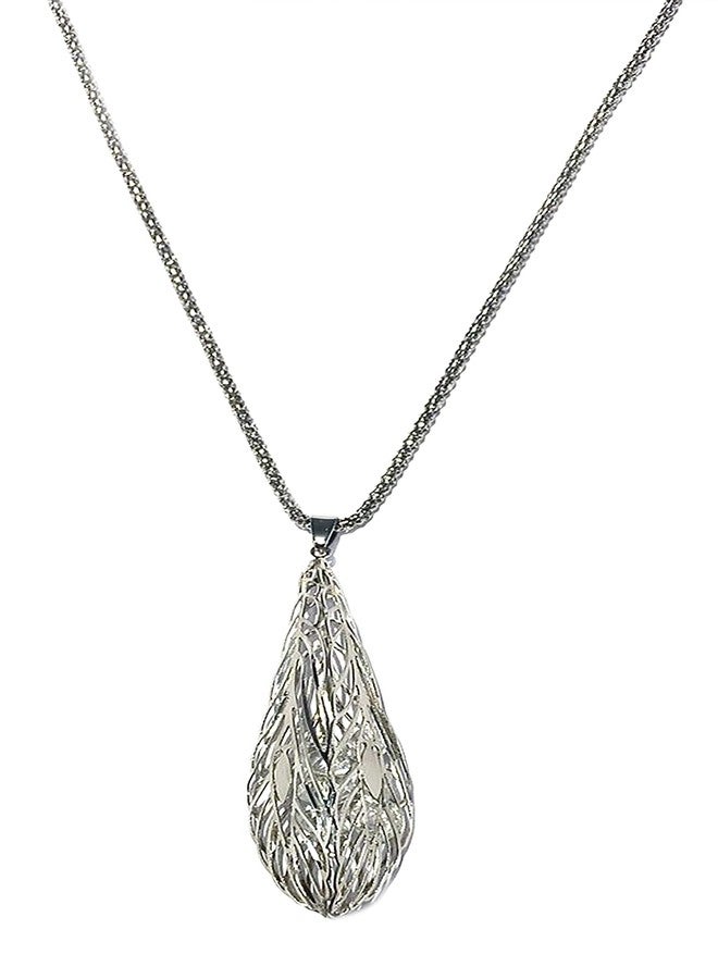 LA BELLEZA Rhodium Plated Big Crystal Drop with Hanging Chains Necklace Neckpiece Chain Pendant Mala for Girls and Women - Image 1