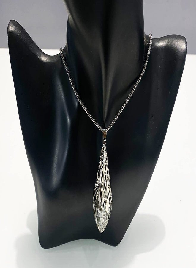 LA BELLEZA Rhodium Plated Big Crystal Drop with Hanging Chains Necklace Neckpiece Chain Pendant Mala for Girls and Women - Image 2