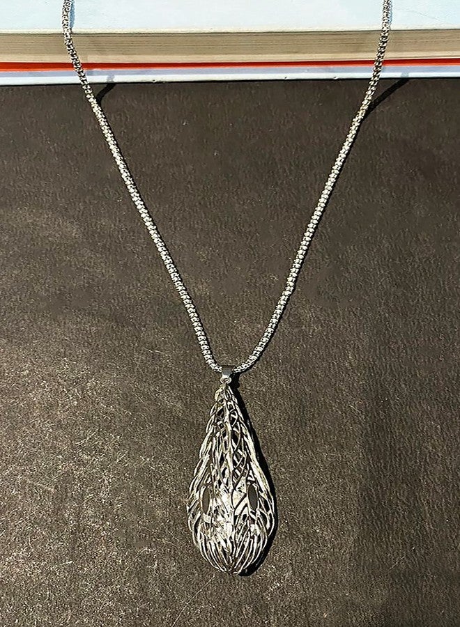 LA BELLEZA Rhodium Plated Big Crystal Drop with Hanging Chains Necklace Neckpiece Chain Pendant Mala for Girls and Women - Image 4