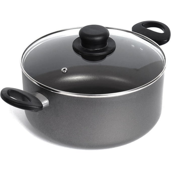 STOCK POT 45L 24CM LARGE NONSTICK COOKING POT WITH GLASS LID INDUCTION BASE ALUMINUM SAUCEPAN CASSEROLE POT HEAT RESISTANT HANDLES STOCK POT 24 CM