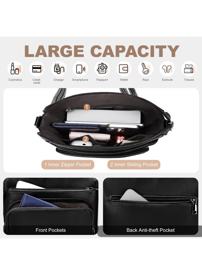 SYTRAH Anti-Theft Crossbody Purse for Women, Crossbody Shoulder Bag with Built-in Wallet & RFID Blocking for Travel Workout, Black, 3.7 liters, Anti-theft Crossbody Bag Built-in Wallet Purse - Image 4