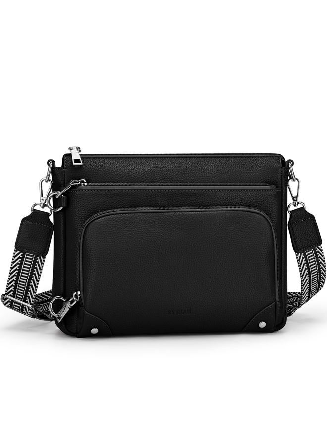 SYTRAH Anti-Theft Crossbody Purse for Women, Crossbody Shoulder Bag with Built-in Wallet & RFID Blocking for Travel Workout, Black, 3.7 liters, Anti-theft Crossbody Bag Built-in Wallet Purse - Image 1