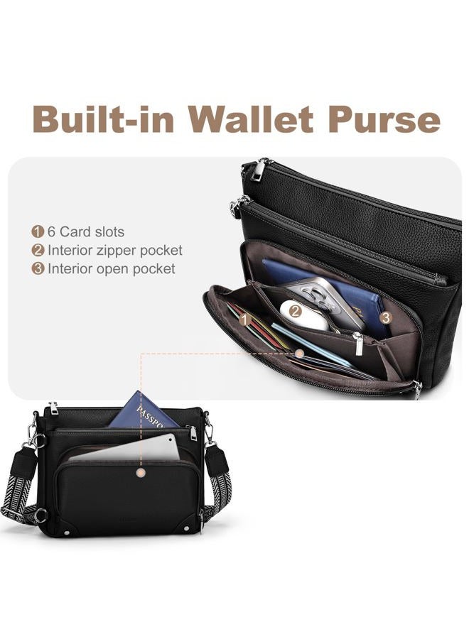 SYTRAH Anti-Theft Crossbody Purse for Women, Crossbody Shoulder Bag with Built-in Wallet & RFID Blocking for Travel Workout, Black, 3.7 liters, Anti-theft Crossbody Bag Built-in Wallet Purse - Image 5