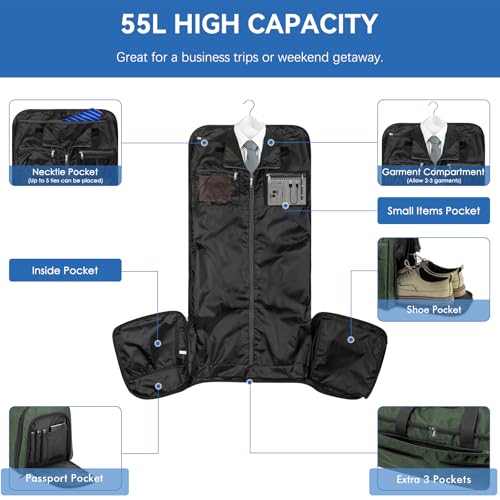 Bukere Garment Bags for Travel, Large Convertible Garment Duffel Bag for Men Women, Shoe Compartment, 2 in 1 Hanging Dress Suitcase Suit Travel Bags - Image 3