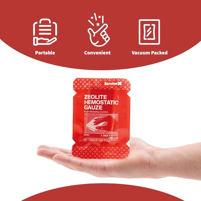 SurviveX Hemostatic Gauze  Quick Blood Clotting Gauze for Wounds  Trauma Kit Hemostatic Dressing  3 in x 4 FT  2 PCS - Image 5