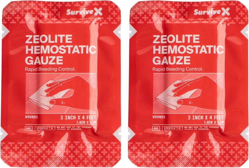 SurviveX Hemostatic Gauze  Quick Blood Clotting Gauze for Wounds  Trauma Kit Hemostatic Dressing  3 in x 4 FT  2 PCS - Image 1