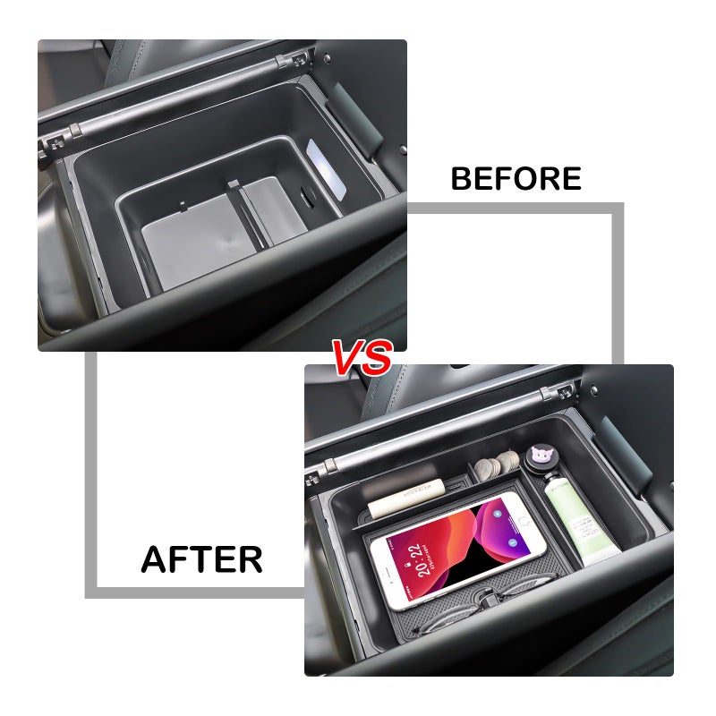 HGWEI Center Console Organizer Tray Compatible with 2024 2025 2026 Hyundai Santa Fe Interior Accessories Insert Secondary Divider Middle Console Armrest Storage Box, Black - Image 2