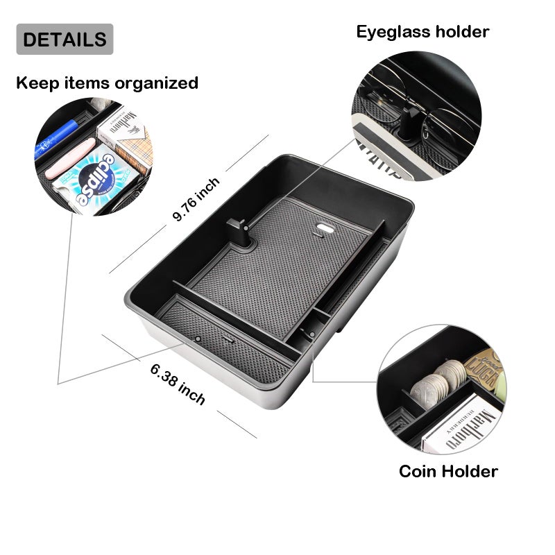 HGWEI Center Console Organizer Tray Compatible with 2024 2025 2026 Hyundai Santa Fe Interior Accessories Insert Secondary Divider Middle Console Armrest Storage Box, Black - Image 4