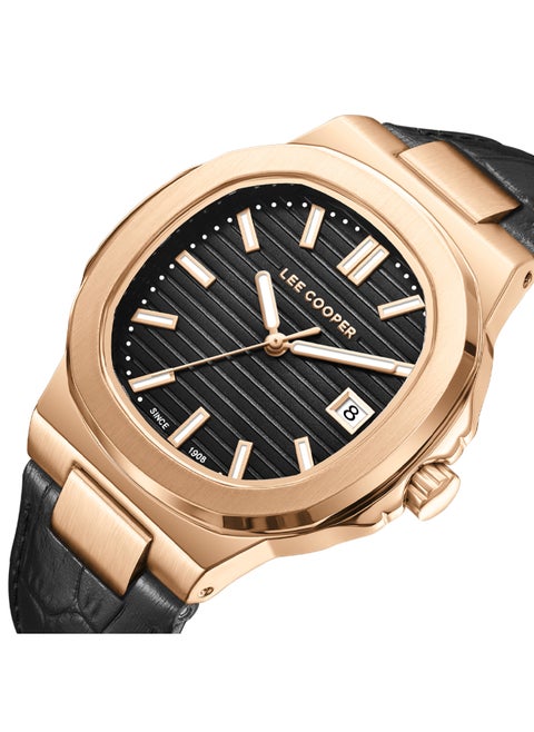 Men's Analog Display Watch With Black Leather Strap - LC08108.451