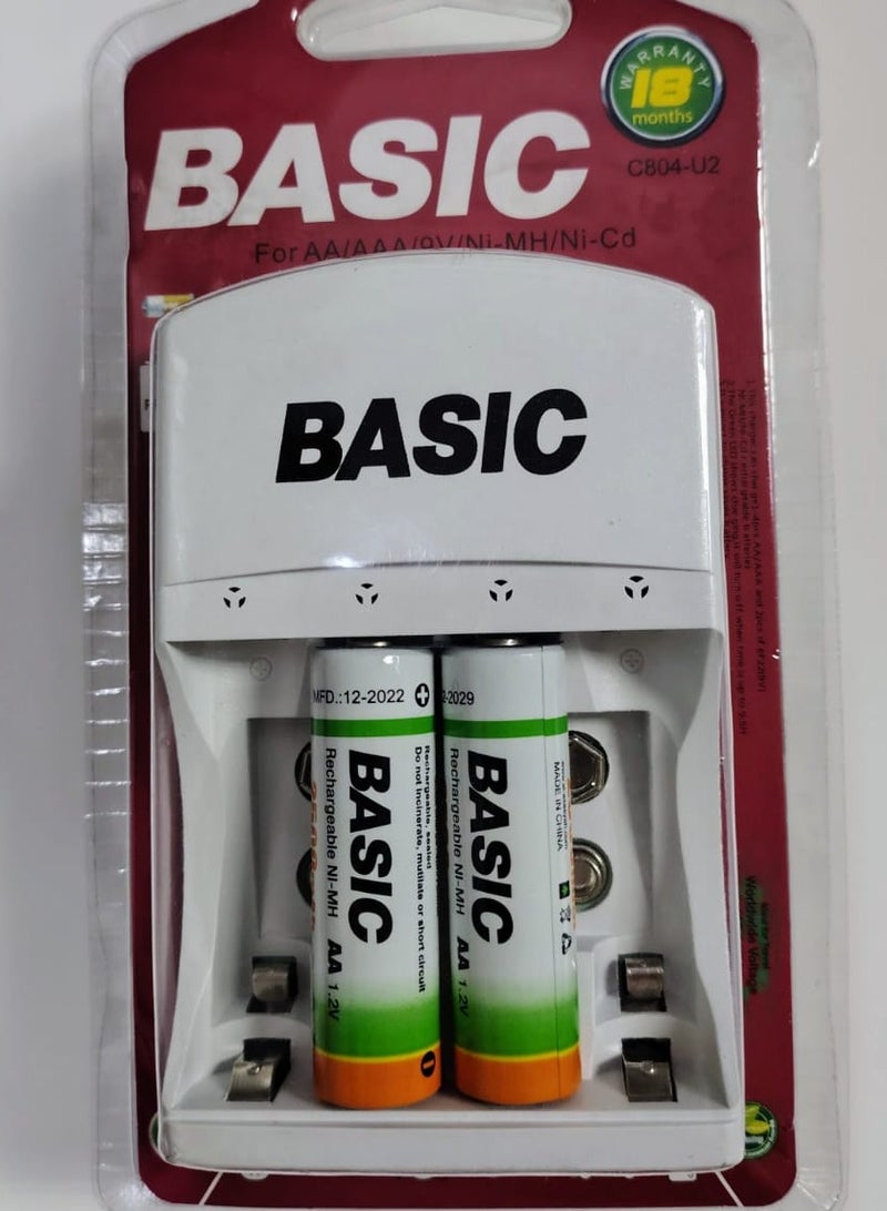 BASIC BASIC C804-U2 Ni-MH/Ni-Cd AA/AAA Battery Charger with Rechargeable Batteries  - Image 1