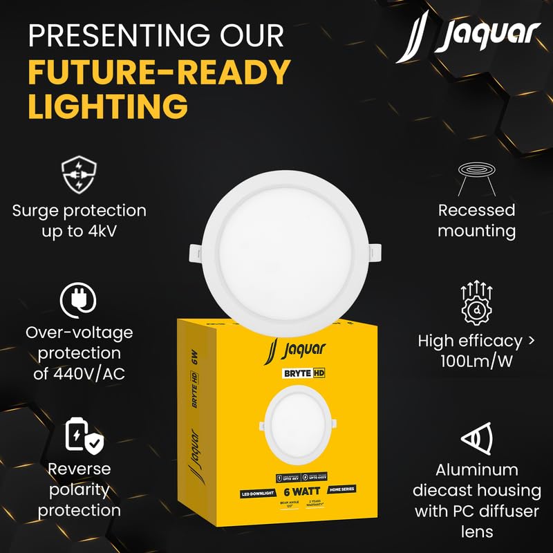 Jaquar 6W Bryte Slim Downlight Warm White with Aluminum Housing Built-in Driver | High Lumens | Slim Design | 2-Year Warranty | Easy and Quick Installation | Pack of 1 - Image 3