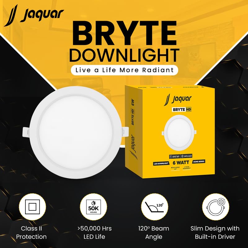 Jaquar 6W Bryte Slim Downlight Warm White with Aluminum Housing Built-in Driver | High Lumens | Slim Design | 2-Year Warranty | Easy and Quick Installation | Pack of 1 - Image 2