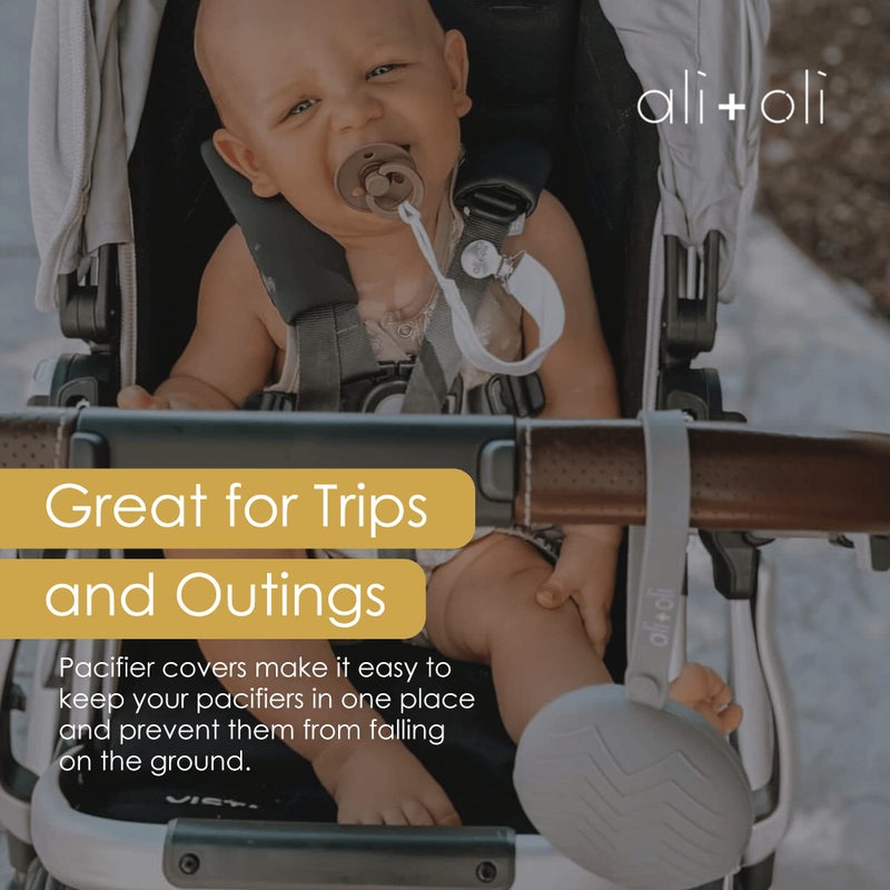 Ali+Oli BPA-Free Silicone Pacifier Holder Case (1-pk) Diaper Bag Accessory Newborn Travel Baby Pacifier Pouch (Grey) - Image 5