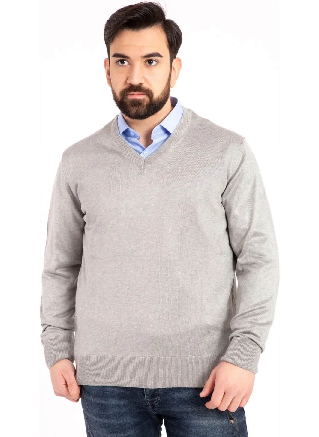 Mutlu City Men's Thin Wool Knitwear Regular Dad V Neck Sweater 5130