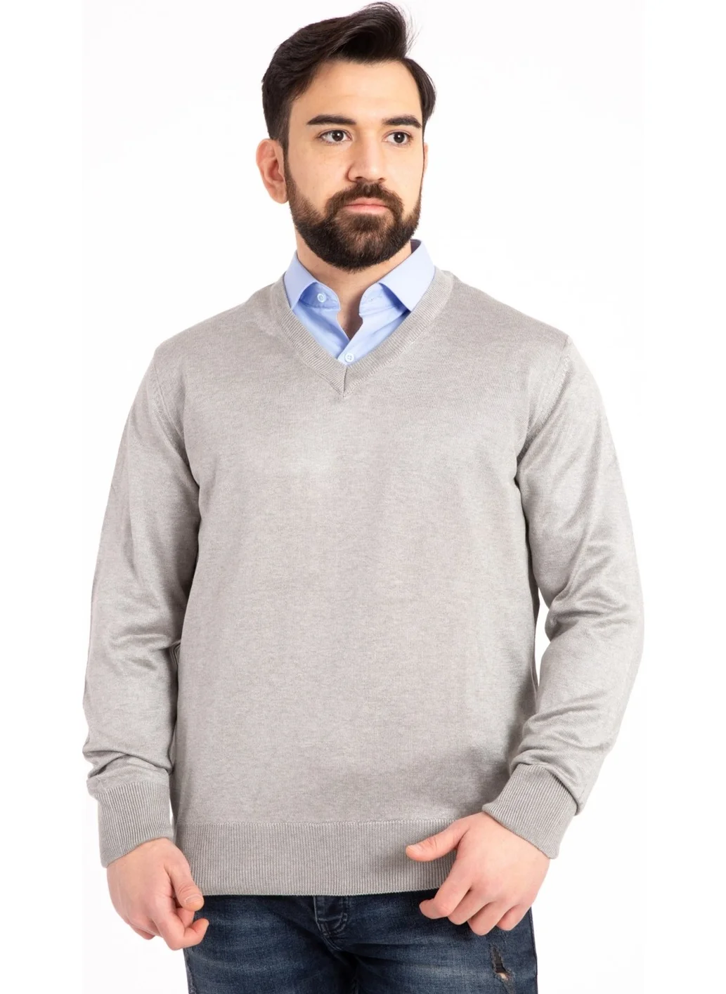 Mutlu City Men's Thin Wool Knitwear Regular Dad V Neck Sweater 5130