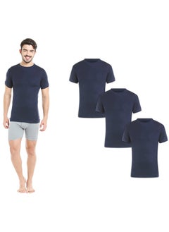 BYC MEN'S O-NECK COTTON UNDERSHIRT (PACK OF 3) - NAVY BLUE  - Image 1