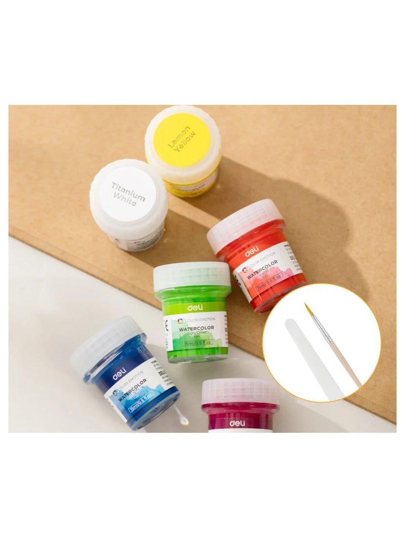 Deli 12-Piece Watercolour Set 15ml Content Per Bottle Multicolour With Paint Brush And Blending Brush - Image 4