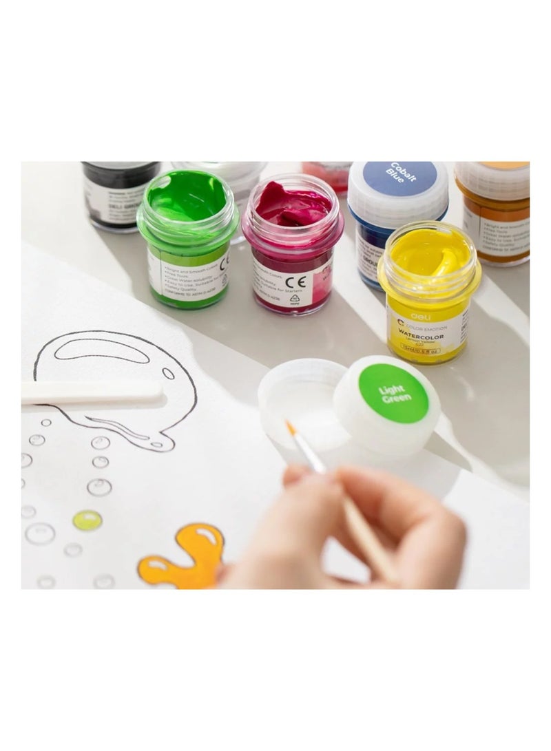 Deli 12-Piece Watercolour Set 15ml Content Per Bottle Multicolour With Paint Brush And Blending Brush - Image 3