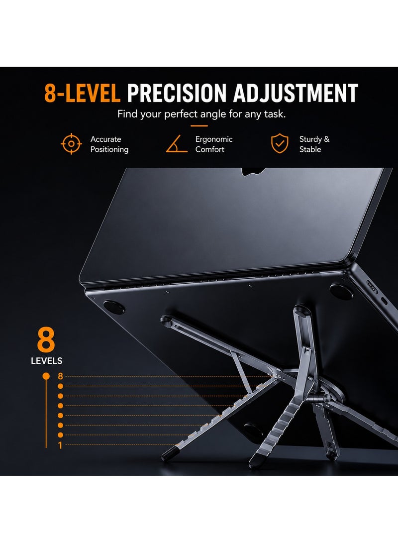 O Ozone 3-in-1 Portable Laptop Stand Magnetic Phone Holder Foldable Adjustable Aluminum Riser Ergonomic Multi-Angle Stand for Laptop Tablet Smartphone - Image 4