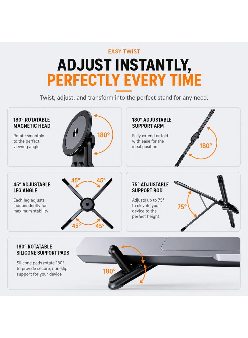 O Ozone 3-in-1 Portable Laptop Stand Magnetic Phone Holder Foldable Adjustable Aluminum Riser Ergonomic Multi-Angle Stand for Laptop Tablet Smartphone - Image 3