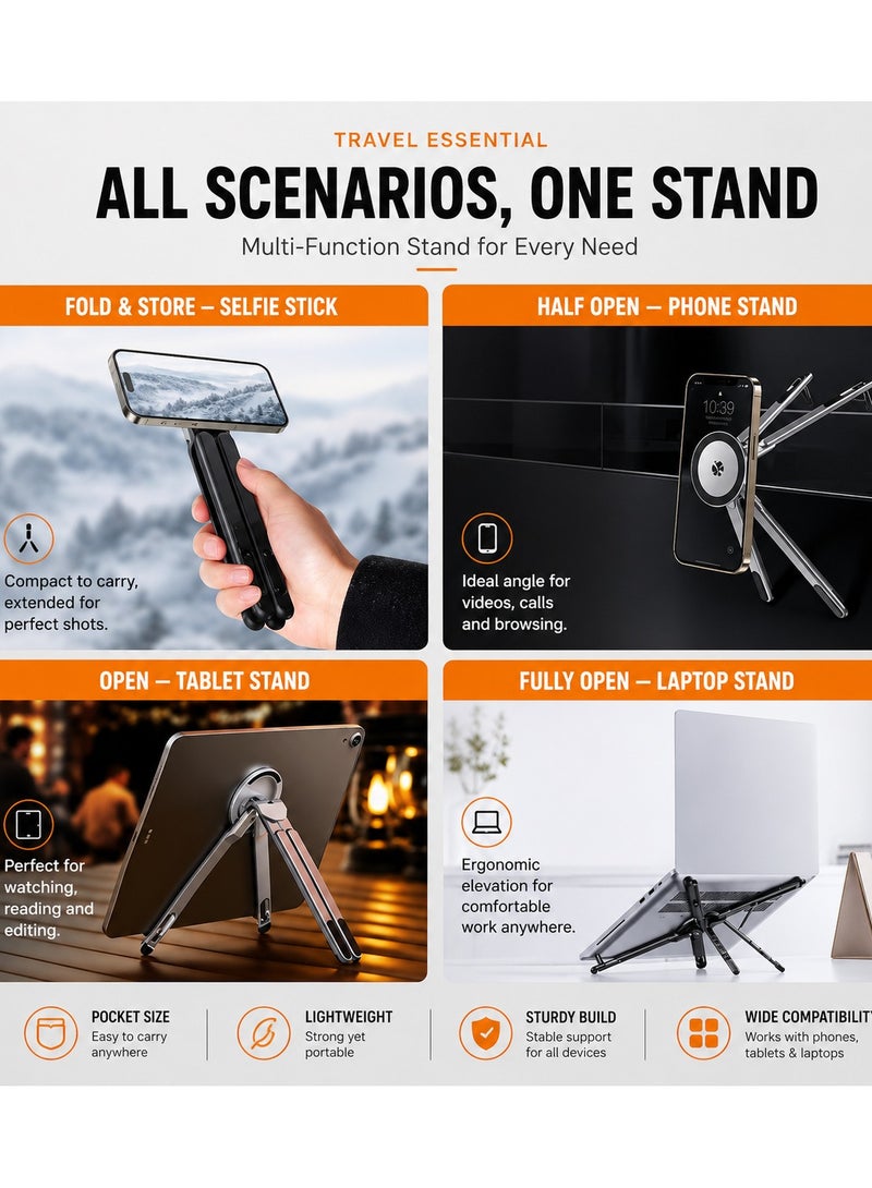O Ozone 3-in-1 Portable Laptop Stand Magnetic Phone Holder Foldable Adjustable Aluminum Riser Ergonomic Multi-Angle Stand for Laptop Tablet Smartphone - Image 5