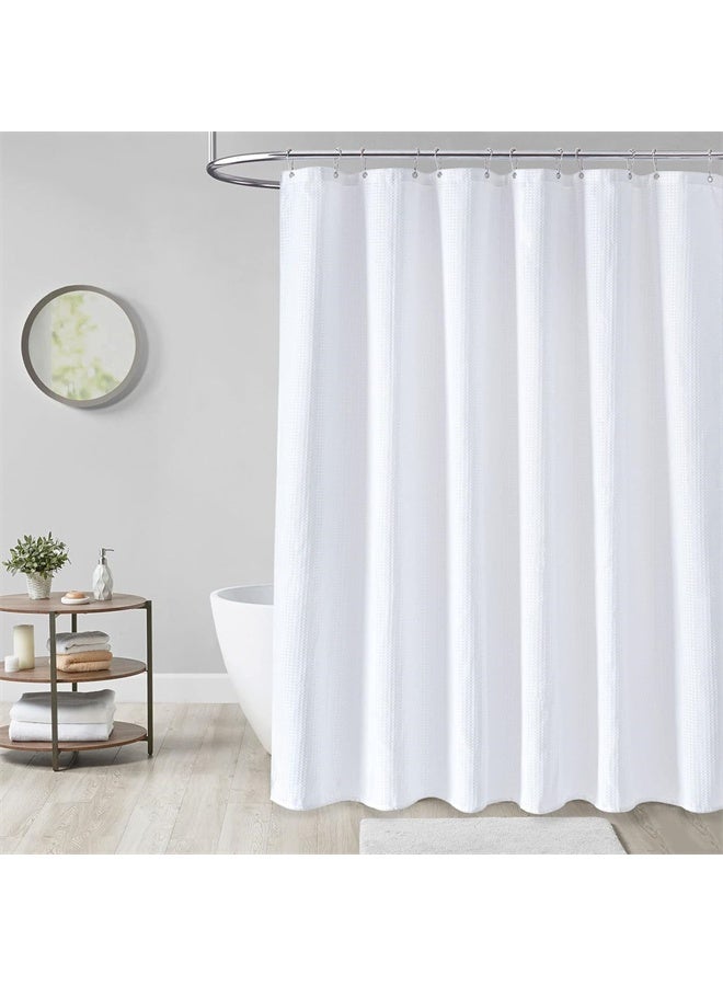 هومستر ستارة دش نسيج طويل، وافل نسيج ثقيلة واجب قماش دش ستائر للحمام، محايد وزن فندق سبا فاخرة حمام ستارة مجموعة مع خطايا بلاستيكية، أبيض - Image 4