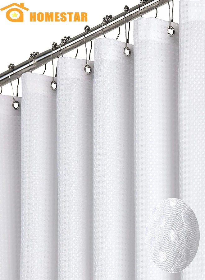 هومستر ستارة دش نسيج طويل، وافل نسيج ثقيلة واجب قماش دش ستائر للحمام، محايد وزن فندق سبا فاخرة حمام ستارة مجموعة مع خطايا بلاستيكية، أبيض - Image 1