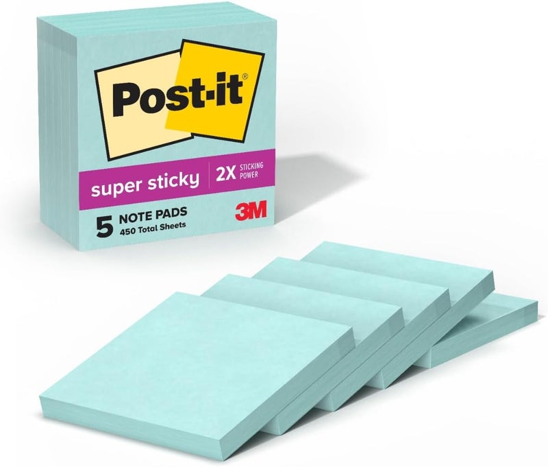 Post It Super Sticky Notes, 5 Sticky Note Pads, 3 x 3 in., School Supplies, Office Products, Sticky Notes for Vertical Surfaces, Monitors, Walls and Windows, Fresh Mint - Image 1
