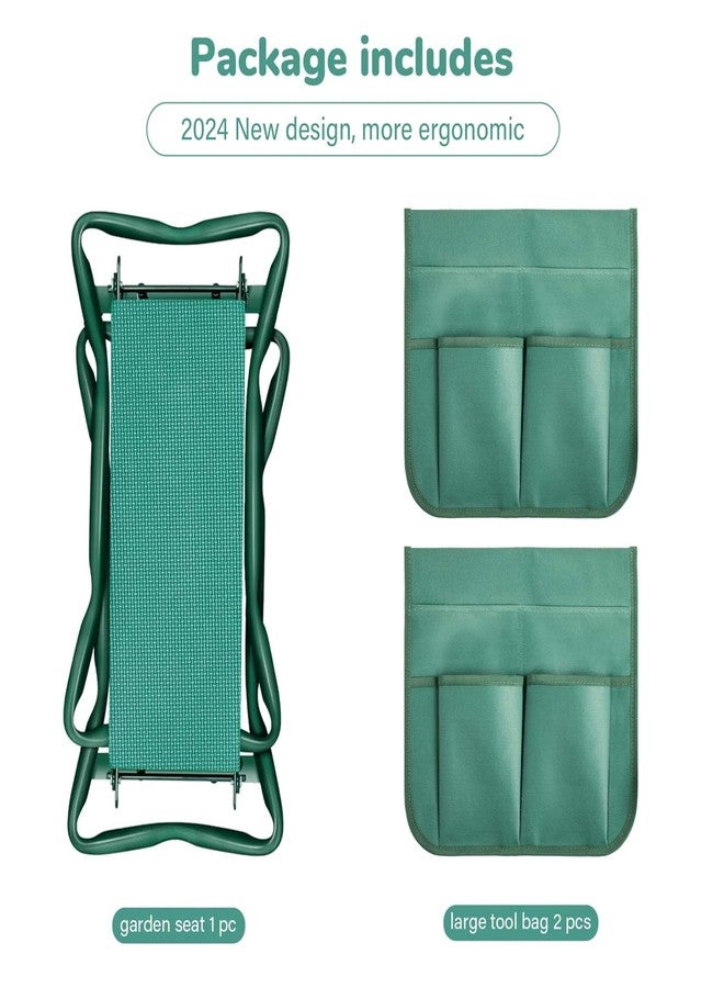 iPower Upgraded Garden Kneeler and Seat, with Sturdy Soft EVA Foam Pad, 2 Tool Pouch, Hold 330lb, Portable Foldable Kneeling Bench, for Gardening, Fishing, Camping, Green - Image 2