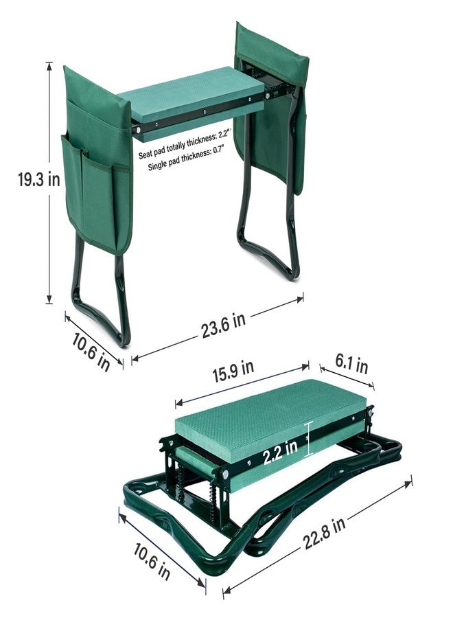 iPower Upgraded Garden Kneeler and Seat, with Sturdy Soft EVA Foam Pad, 2 Tool Pouch, Hold 330lb, Portable Foldable Kneeling Bench, for Gardening, Fishing, Camping, Green - Image 3