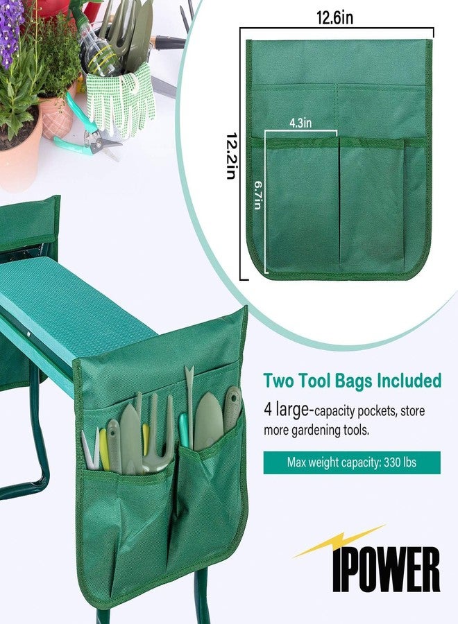 iPower Upgraded Garden Kneeler and Seat, with Sturdy Soft EVA Foam Pad, 2 Tool Pouch, Hold 330lb, Portable Foldable Kneeling Bench, for Gardening, Fishing, Camping, Green - Image 4