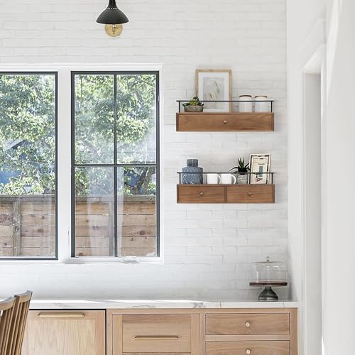 dreampossible Floating Shelves for Wall Storage, Wall Mounted Bathroom Shelf with Drawers Set of 2, Rustic Wood Floating Drawers for Living Room, Kitchen, Home Decor, Plants, Books - Image 5