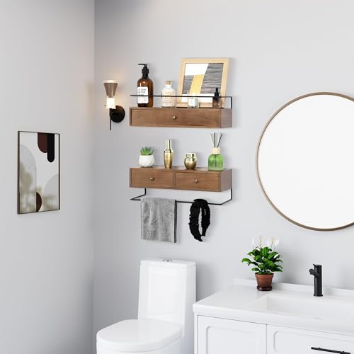 dreampossible Floating Shelves for Wall Storage, Wall Mounted Bathroom Shelf with Drawers Set of 2, Rustic Wood Floating Drawers for Living Room, Kitchen, Home Decor, Plants, Books - Image 4